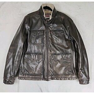 Levi's Aviator Bomber Jacket Men's Size Large Brown‎ Faux Leather Sherpa Lined